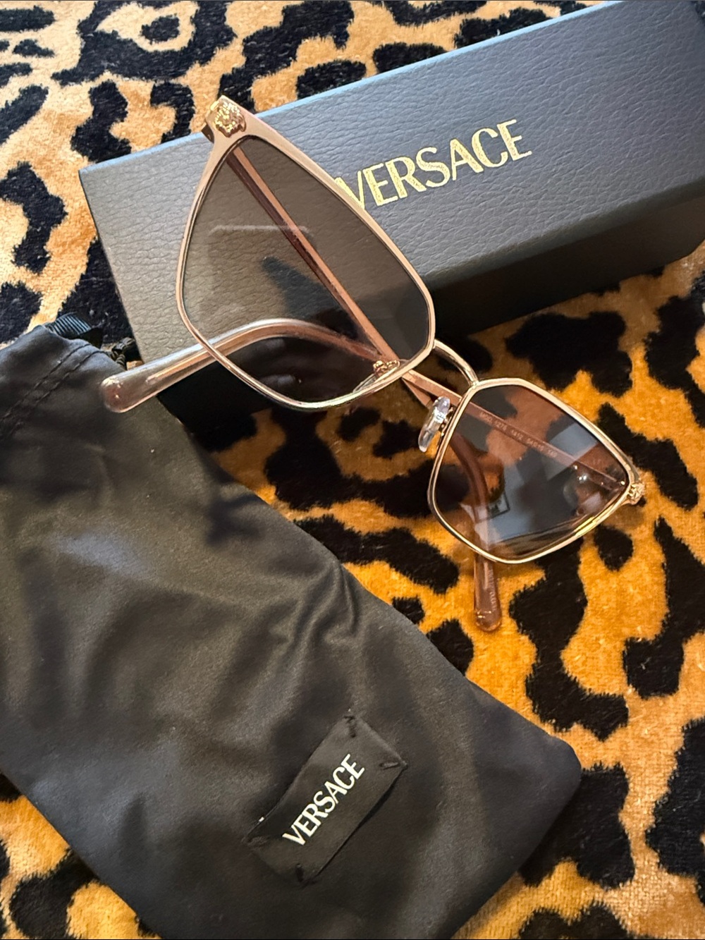 Versace Gold-Tone Frame Sunglasses with Brown Gradient Lenses